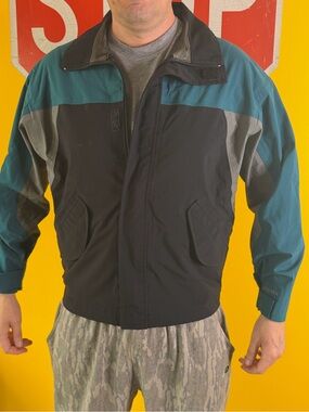 Linksport by Austads Men's Jacket Size M Full Zip Collared Green Black  gortex